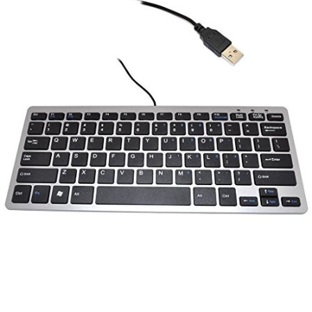 iKKEGOL Mini USB Slim Wired 78 Key Small Super Thin Compact Keyboard for Desktop Laptop PC Win 7 Black with Silver