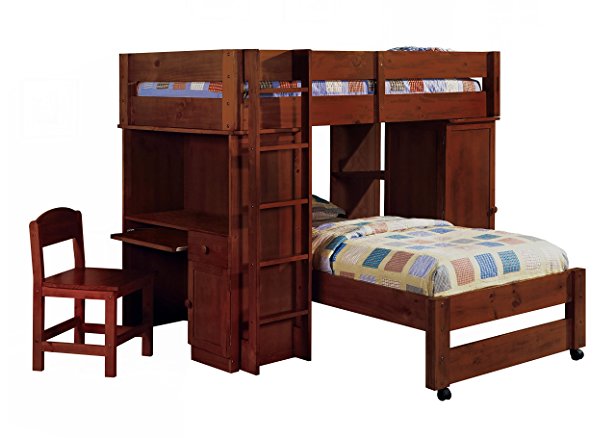 Colonial Vintage Dark Walnut Wooden Youth Twin Size Loft Bed Set