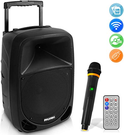 1000W Portable Bluetooth PA Speaker - 10'' Karaoke Speaker System with UHF Wireless Microphone, Remote Control & Built-In Rechargeable Battery, MP3/USB/SD, LED Battery Indicator Lights - Pyle PSBT105A