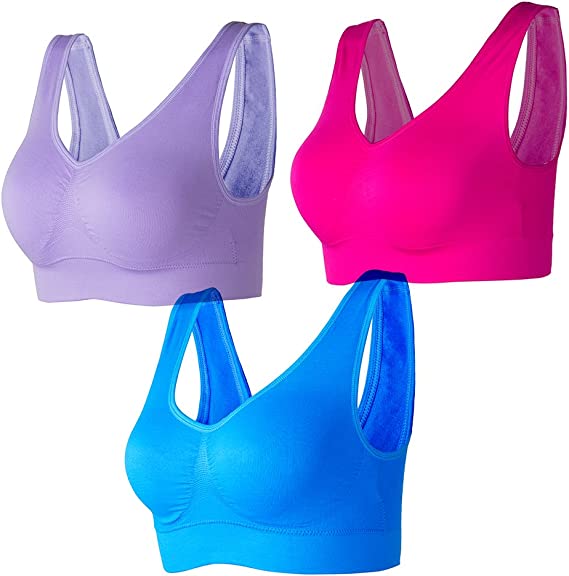 Lemef 3-Pack Seamless Sports Bra Wirefree Yoga Bra with Removable Pads for Women