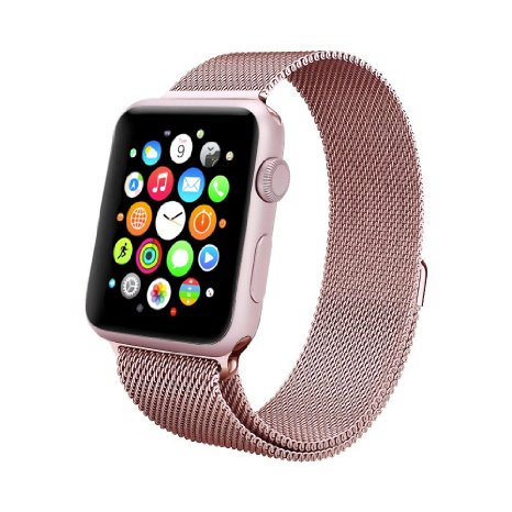 Apple Watch Band , Swees® 38mm Milanese Loop Stainless Steel Bracelet Strap Replacement Wrist iWatch Band for Apple Watch 38mm , with Unique Strong Magnet Lock [ No Buckle Needed ] , Rose Gold