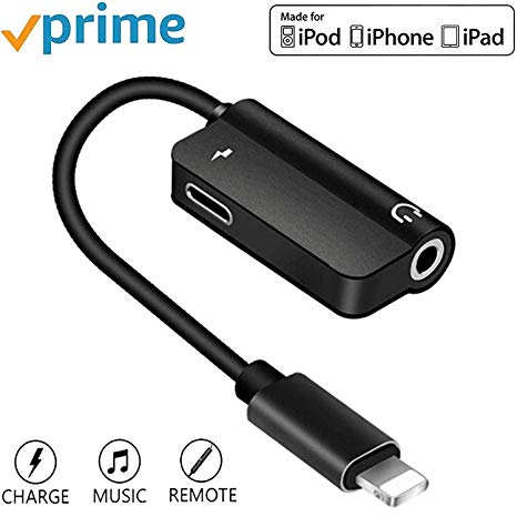Headphone Adapter Dongle 3.5mm Headphone Jack AUX Audio Adapter for iPhone Xs/Xs Max/XR / 8/8 Plus/X/ipad/iPod Connector Music and Charging line Converter Support for The Latest iOS 12