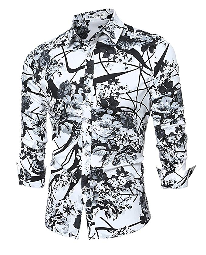Cloudstyle Men's Shirt Stylish Slim Fit Button Down Long Sleeve Floral Shirt