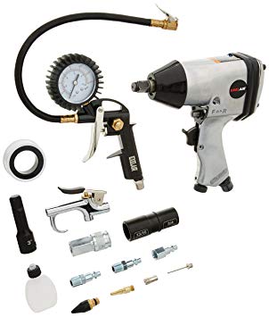 EXELAIR by Milton EX1603KIT (16-Piece Professional Air Tool Accessory and Tire Maintenance Kit) - Impact Wrench, Tire Inflator Gauge Gun w/Clip-On Chuck, Blow Gun, and Accessories