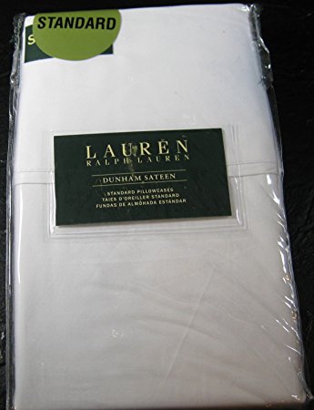 Set of 2 Ralph Lauren Dunham Sateen Standard Pillowcases- White -300 Thread Count 100% Cotton-