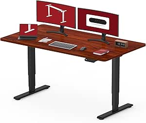 SANODESK 55" Electric Standing Desk, Dual Motor Height Adjustable Desk, Stable and Durable 3-Stage Stand up Desk for Home Office (Black Frame/55 x 28 Inch Mahogany top)