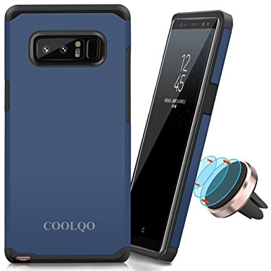 For Samsung Galaxy Note 8 Case (Blue), COOLQO [Dual Layer] [Shock Absorbent] Armor Hybrid Defender Anti-Drop Protective Shockproof Cover Skin   Phone metallic plate For any Magnetic Car Mount