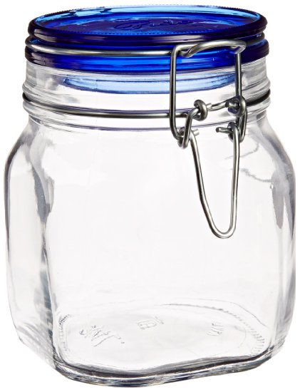 Bormioli Rocco Fido Square Jar with Blue Lid 25-14-Ounce