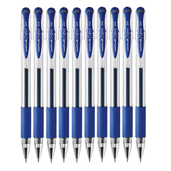 Uni-Ball Signo Gel Ink Pen, Blue, 0.38mm, Pack of 10