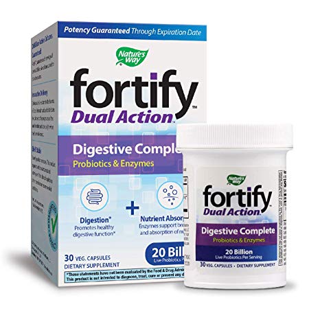 Nature's Way Fortify Dual Action Digestive Complete Probiotic Vegetarian Capsules, 30 Count