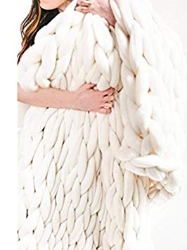 HomeModa Studio Chunky Knit Throw Blankets, Super Bulky Soft Warm Braid Knit Rug Couch Bed Lounge Home Decorator (King Size: 150x200cm, White)