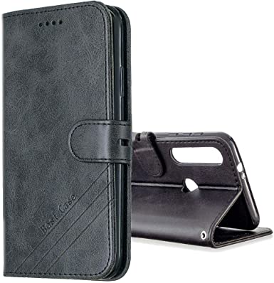 COTDINFORCA Moto G8 Plus Case Moto G8 Plus Wallet Case Flip Case with Card Holders Kickstand Premium Leather Solid Color Magnetic Closure Case for Motorola Moto G8 Plus Retro Black HX