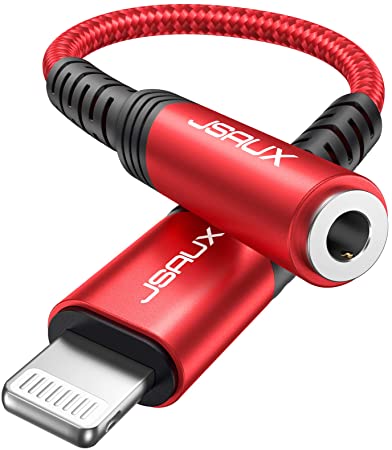 Lightning to 3.5mm Adapter 2 Pack, JSAUX [Apple MFi Certified] iPhone Headphones Adapter Lightning to Audio Jack Compatible with Phone 11/11 Pro/11 Pro Max/SE/X XR XS XS Max 8 7-Red