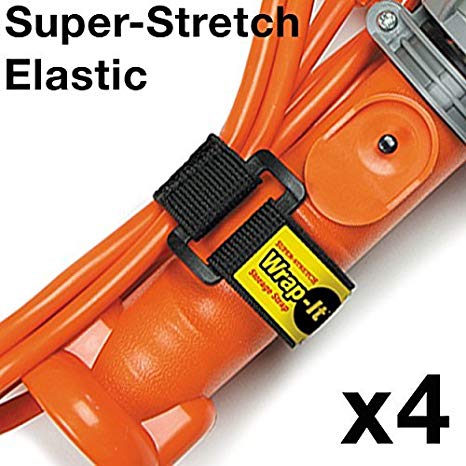 Wrap It Super Stretch-Storage Straps (6" 9" 12" 18" 4 Pack) - Elastic Hook & Loop Cinch Strap Organizer for Extension Cords, Garden Hoses, Rope & Cables - Home, Garage, Shop, RV & Boat Organization