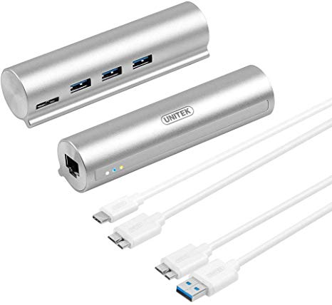Unitek Portable USB 3.0 4-Port Data Hub with Extension Cable, Power Adapter (USB-C HUB   Ethernet Adapter)