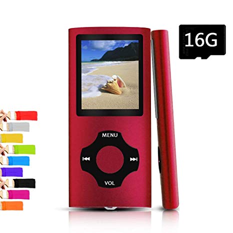 Tomameri - Portable MP3 / MP4 Player with Rhombic Button, Including a Micro SD Card and Support Up to 64GB, Compact Music, Video Player, Photo Viewer Supported,BlackRed