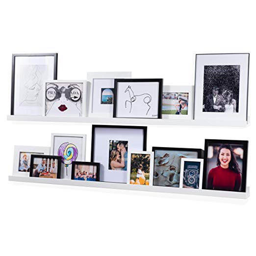 Wallniture Denver Modern Wall Mount Floating Shelves – Long Narrow Picture Ledge - 56 Inch Long White Set of 2 - Mounting Hardware Included