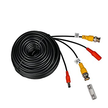 FOCUSHD 60 Feet CCTV BNC/DC Siamese Extension Cable Black For 720P/1080P HD Camera And DVR Video Surveillance System
