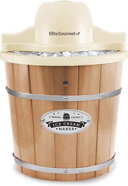 Elite Gourmet EIM-924L# 4 Quart Electric Motorized Ice Cream Maker Ice & Rock Salt, 4Qt. Freezing Canister, Creamy Ice Cream, Gelato, Frozen Yogurt, or Sorbet, Recipe Booklet, Pine