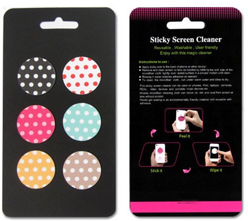 Eunichara Sticky Cleaner Polka Dot - 6-in-1 Pack - Microfiber Screen Cleaner Sticker