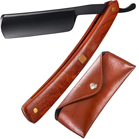 Chuangdi Straight Razor Blade Black Vintage Wood Handle Handmade Stainless Steel Barber Razor for Men