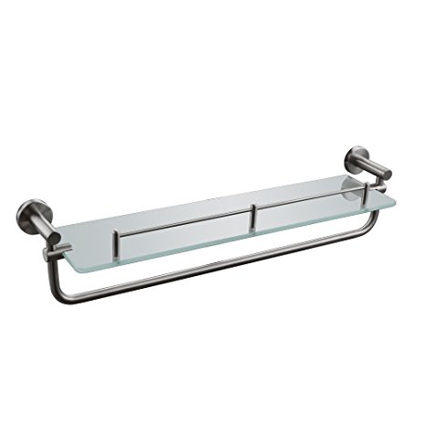 KES BGS2200-2 SUS304 Stainless Steel Lavatory Bathroom Tempered Glass Shelf 7MM-Thick Wall Mount with Towel Bar and Rail, Brushed