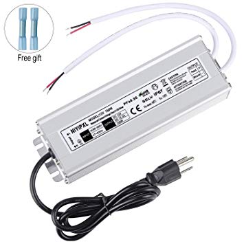 LED Driver 150 Watts Waterproof IP67 Power Supply Transformer Adapter 85V-265V AC to 12V DC Low Voltage Output with 3-Prong Plug 3.3 Feet Cable for LED Light, Computer Project, Outdoor Light