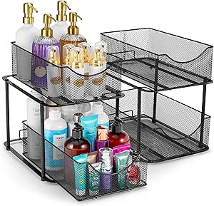 Sorbus 2 Sets of 2 Tier Metal Under Sink Organizer for Bathroom, Kitchen, Strong Steel Mesh Sliding Drawers for Under Sink, Under Cabinet, Closet, Kitchen, Pantry, Bathroom Organizers and Storage