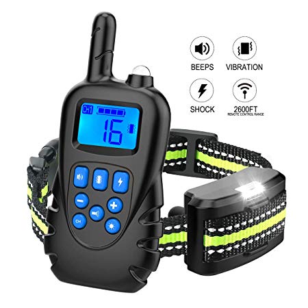 Allenker Dog Training Collar – Dog Shock Collar with Remote Up to 2600Ft Remote Range, 3 Training Modes: Beep Vibration Static Shock - 1~16 Vibration Shock Levels - Rechargeable Waterproof W/Charger