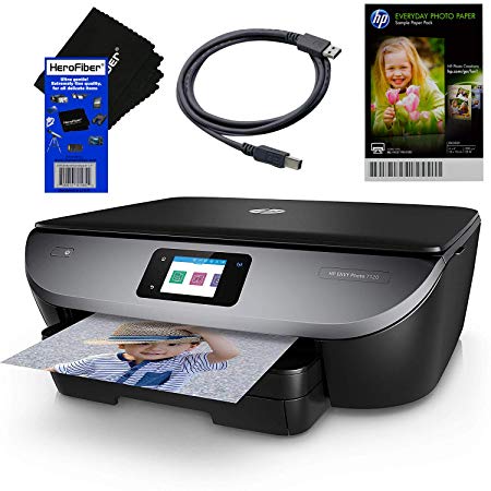HP Photo Printer All-in-One Wireless Envy 7120 with Scanner & Copier   Ink Cartridges & Optional Instant Ink Subscription   USB Cable, Sample Photo Paper Pack & HeroFiber