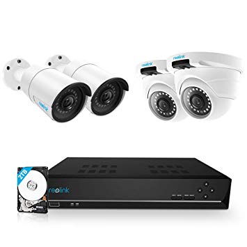 Reolink 8CH 5MP PoE Home Security Camera System, 2 x Bullet & 2 x Dome Wired 5MP Outdoor PoE IP Camera, 5MP 8 Channel NVR Security System w/ 2TB HDD for 7/24 Recording Super HD RLK8-410B2D2-5MP