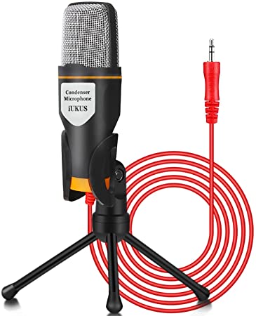 iUKUS PC Microphone with Mic Stand, Professional 3.5mm Jack Recording Condenser Microphone Compatible with PC, Laptop, iPad, iPhone, Mac-Recorder Singing YouTube Skype Gaming (3.5mm PC Microphone)