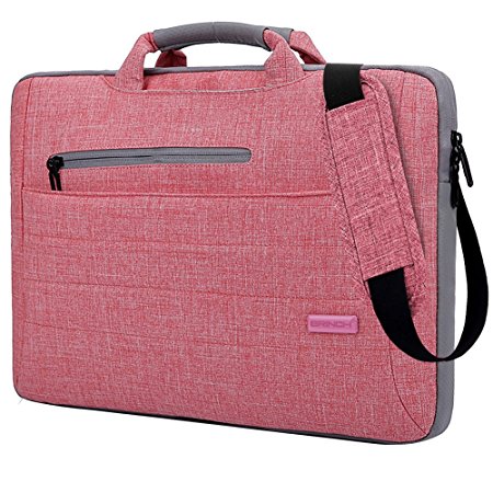 Laptop Bag 14 Inch, BRINCH Multi-functional Suit Fabric Portable Laptop Sleeve Case Messenger Bag Shoulder Bag for 14 - 14.1 Inch Laptop, Macbook, Notebook, Tablet Computers,Pink