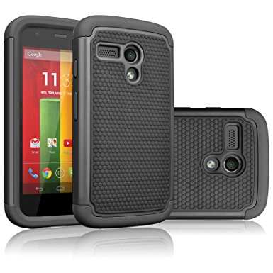 Motorola Moto G Case, Moto G 1st Gen Case, Tekcoo(TM) [Tmajor Series] Shock Absorbing Hybrid Rubber Plastic Impact Defender Rugged Slim Hard Case Cover For Moto G 3G / 4G LTE (Black / Black)