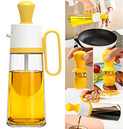 Glass Olive Oil Dispenser Bottle 19 oz With Silicone Brush 2 In 1, Silicone Dropper Measuring Oil Dispenser Bottle for Kitchen Cooking, Frying, Baking, BBQ Pancake, Air Fryer, Marinating