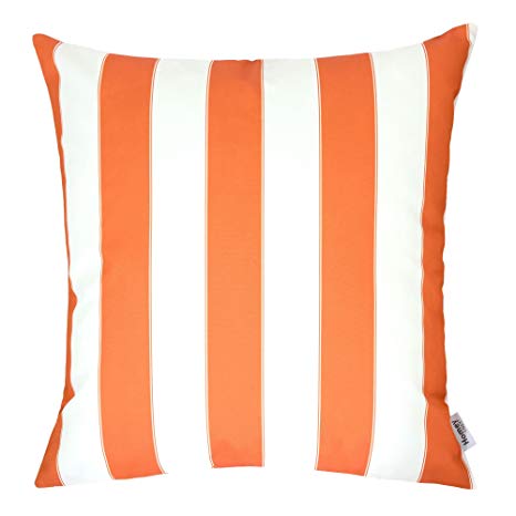 Homey Cozy Outdoor Throw Pillow Cover, Classic Stripe Orange Large Pillow Cushion Water/UV Fade/Stain-Resistance For Patio Lawn Couch Sofa Lounge 20x20, Cover Only