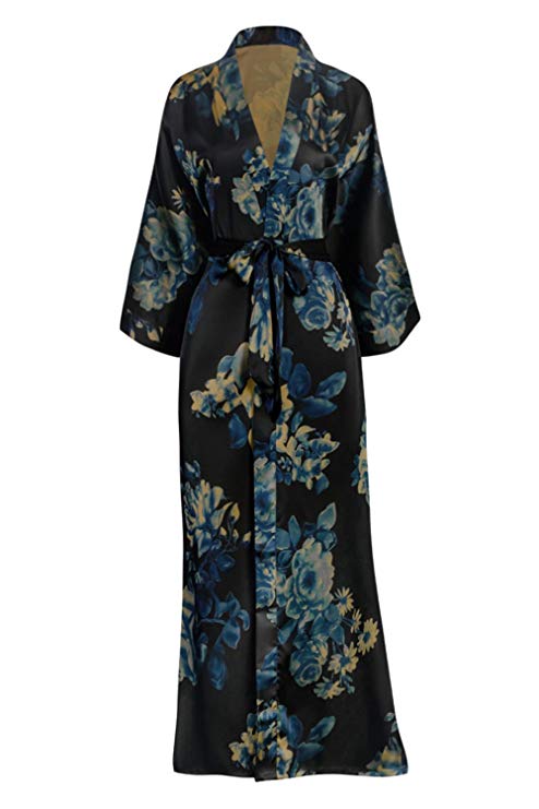 KIM ONO Women's Kimono Robe Long - Watercolor Floral