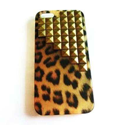 Handmade Studded Leopard Print Hard Case for Apple iphone 4 4S with FREE leopard Home Button Sticker