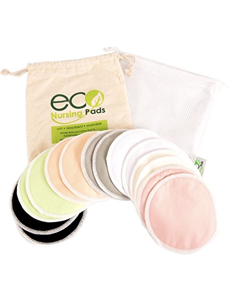 Washable Reusable Bamboo Nursing Pads | Organic Bamboo Round Breastfeeding Pads | Medium | 14 Pack with 2 BONUS Pouches & FREE E-Book by EcoNursingPads | Perfect Baby Shower Gift