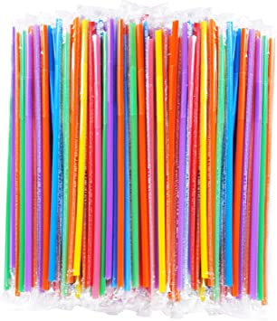 CVNDKN 200 Pcs Individually Packaged Colorful Disposable Extra Long Flexible Plastic Drinking Straws.(0.23'' diameter and 10.2" long)