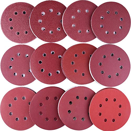 AUSTOR 120 Pieces Sanding Discs 5 Inch 8 Holes Hook and Loop Sandpaper Disc 40/60/ 80/100/ 120/150/ 180/240/ 320/400/ 600/800 Grit Assortment for Random Orbital Sander