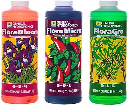 General Hydroponics Flora Series: FloraMicro, FloraBloom, FloraGro - 3-Part Hydroponic Nutrient System, 1 qt. Bottles