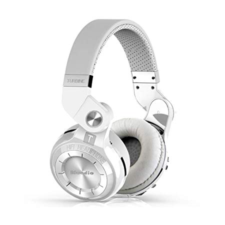 Bluedio T2S Bluetooth Headphones On Ear with Mic, 57mm Driver Rotary Folding Wireless Headset, Wired and Wireless Headphones for Cell Phone/TV/PC, 40 Hours Play Time (White)