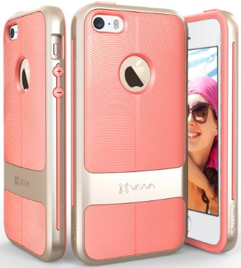 iPhone SE Case, Vena [vAllure] Wave Texture [Bumper Frame][CornerGuard ShockProof | Strong Grip] Ultra Slim Hybrid Cover for Apple iPhone SE / 5s / 5 (Gold / Coral Pink)