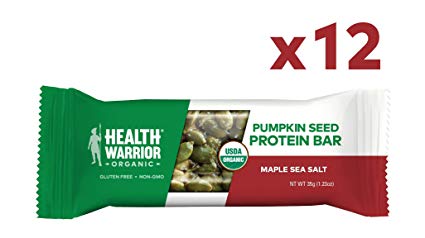 Health Warrior Pumpkin Seed Protein Bars, Maple Sea Salt, 8g Plant Protein, Vegan, Gluten Free, Certified Organic, 12 Count