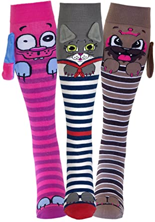 3 PACK Funny Wacky Animal 3D Socks for Girls | Unicorn, Owl, Cat, Dog | Age 9