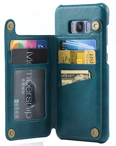 Samsung Galaxy S8 Plus Card Holder Case, Galaxy 8 Plus Wallet Case Spaysi(TM) Slim, Galaxy S8 Plus Folio Leather case 2017, Gift Box, for Galaxy S8 Plus (Blue Green)