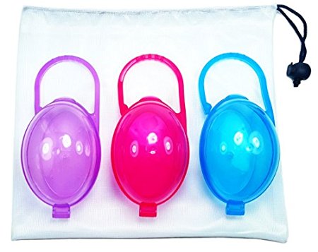 EliteBaby Pacifier Case & Nipple Shield Case 3 Pack BPA Free with Free Mesh Sack - Universal Fits All Major Pacifiers & Breast Shields