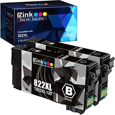 E-Z Ink(TM) Remanufactured Ink Cartridge Combo Pack Replacement for Epson 822 822XL T822 High Yield Ink to use with EPSON Workforce Pro WF-3820 WF-4820 WF-4830 WF-4834 (2 Black)