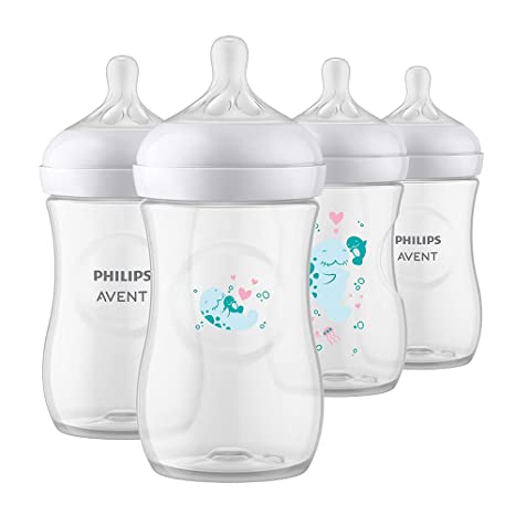 Philips Avent Natural Baby Bottles with Natural Response Nipple, with Manatee Design, 9oz, 4pk, SCY903/61